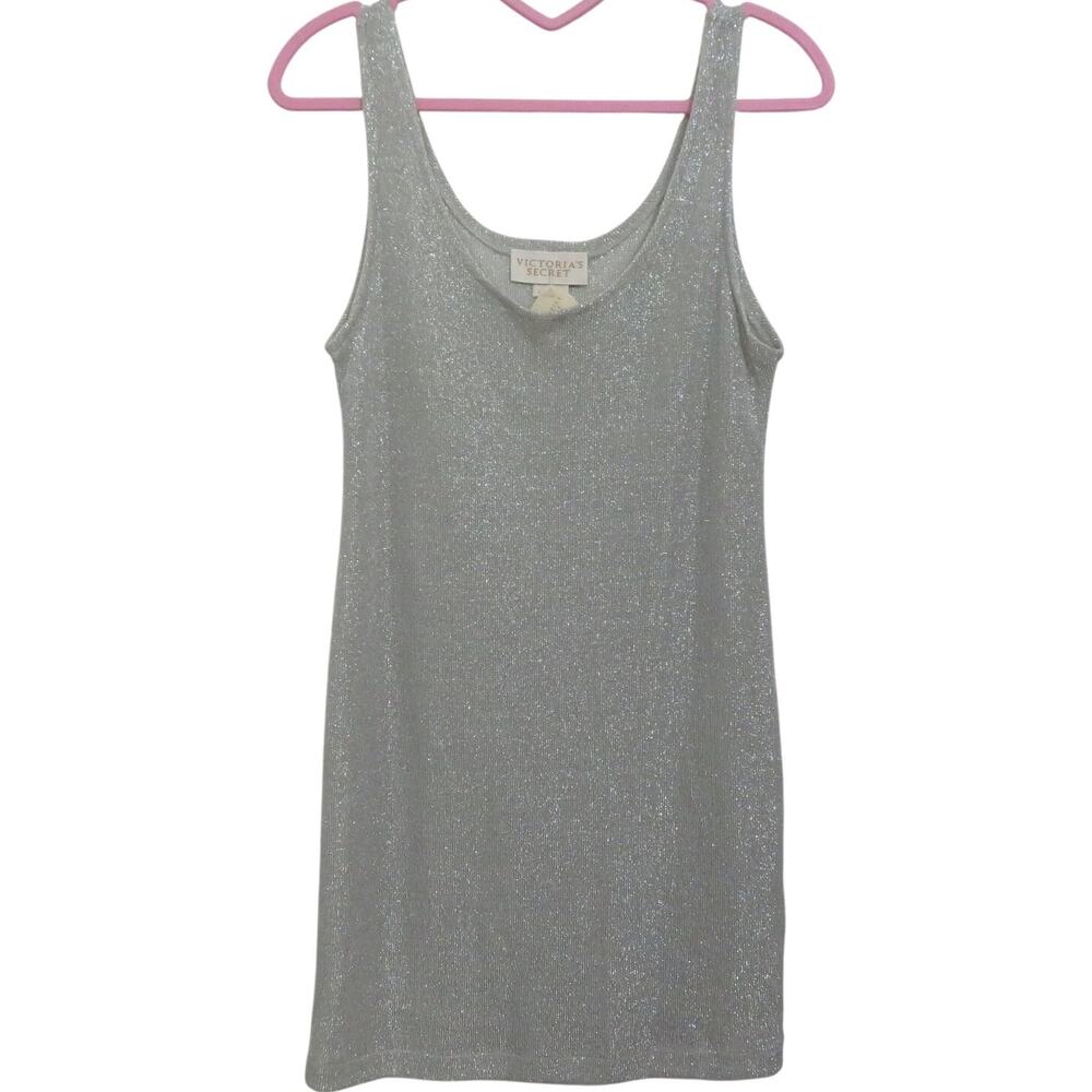 Victoria's Secret Womens Small Vintage Gold Label Silver Shimmer Mini Dress Slip
